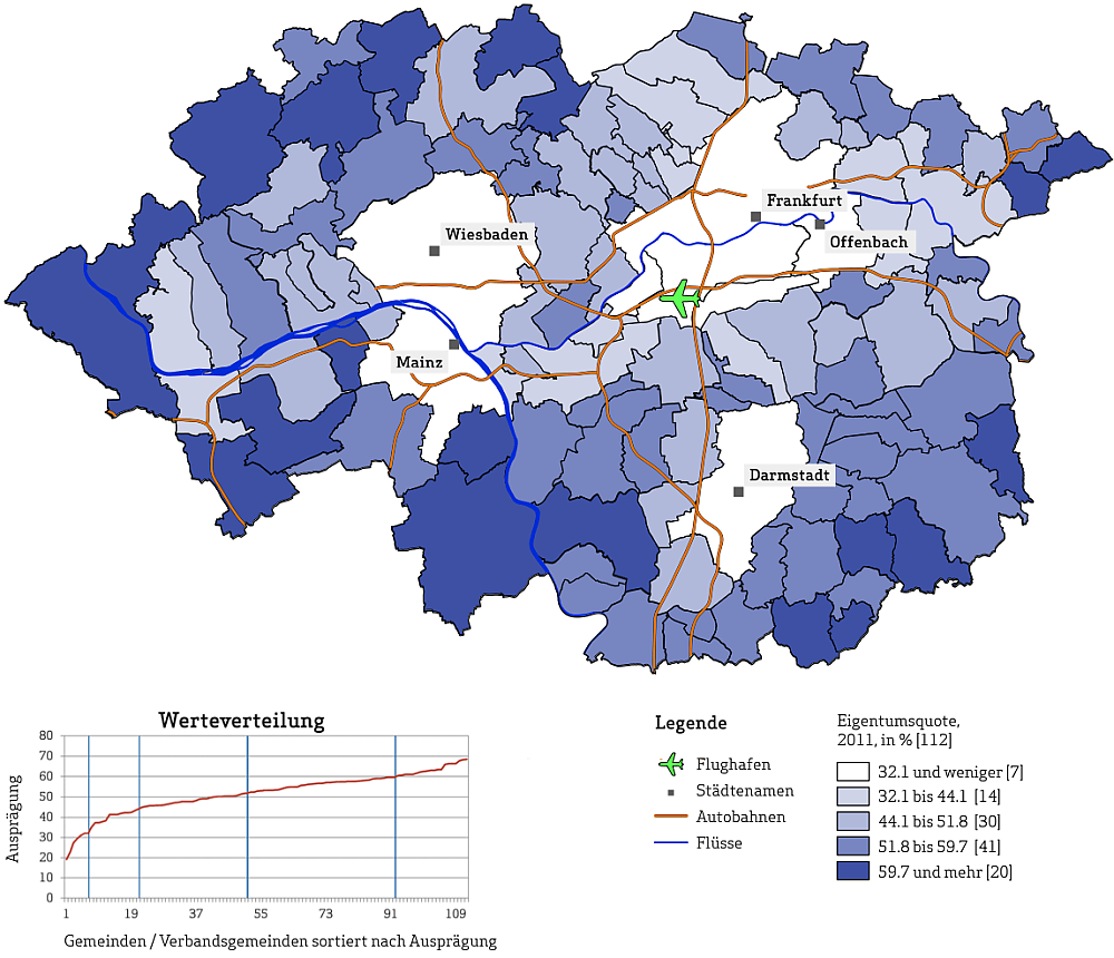 Karte: Eigentumsquote 2011 (Quelle: Statistisches Bundesamt, SOFI/GWS. )