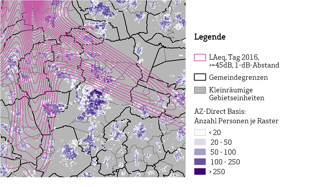 Abbildung: Fluglärm und Bevölkerung (Quelle: UNH. AZ direkt. SOFI/GWS)