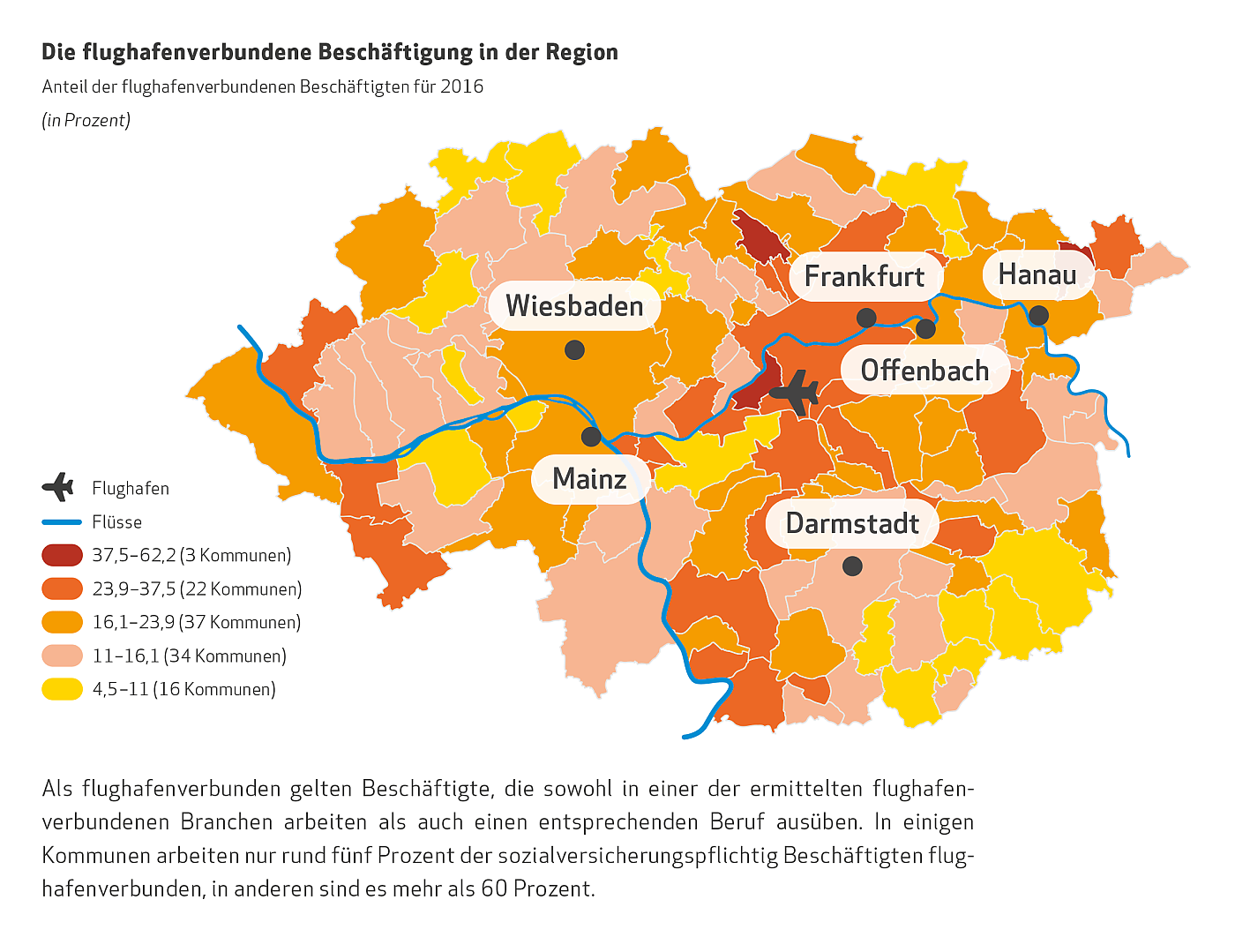 Karte: Die flughafenverbundene Beschäftigung in der Region